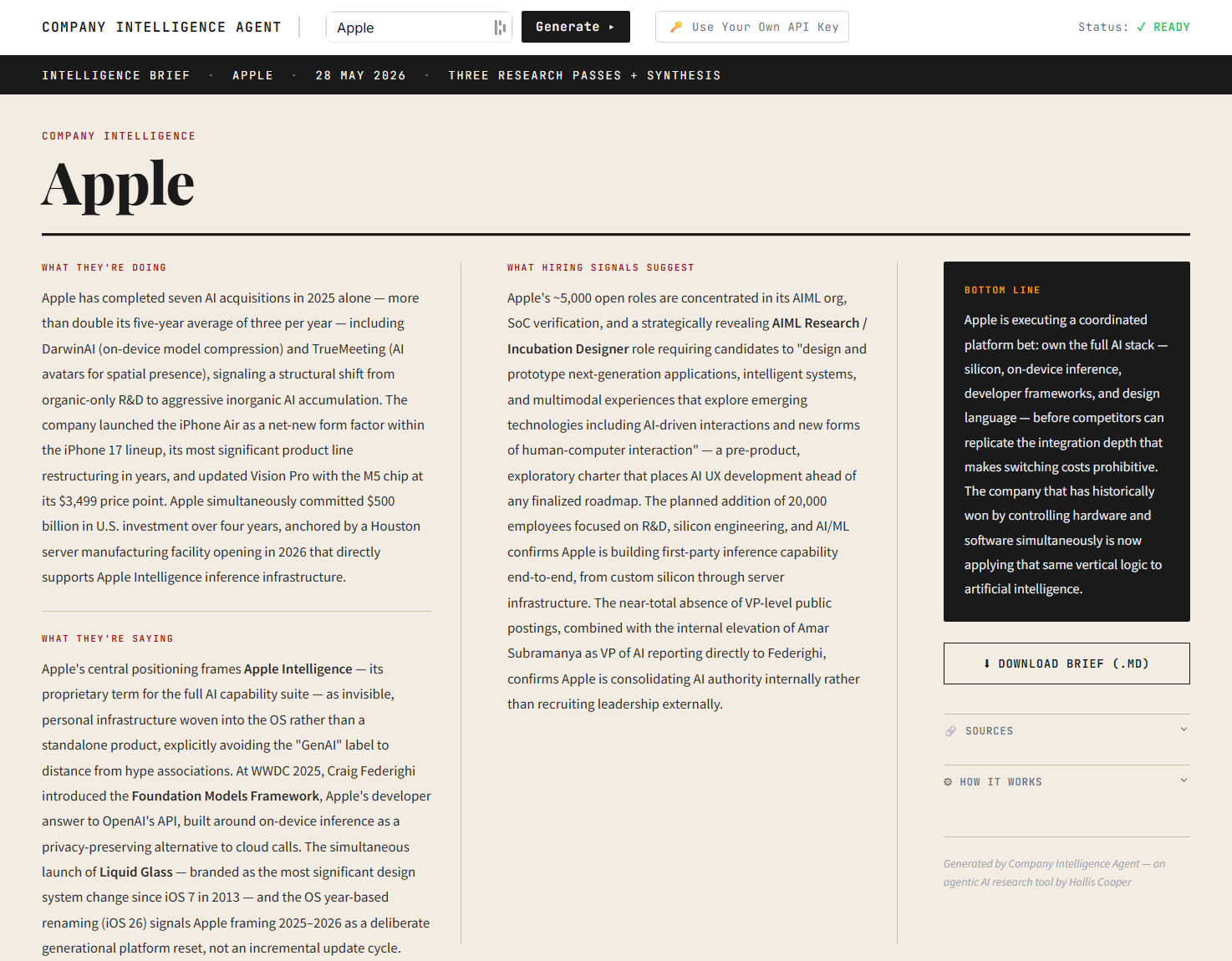 Company Intelligence Agent landing page